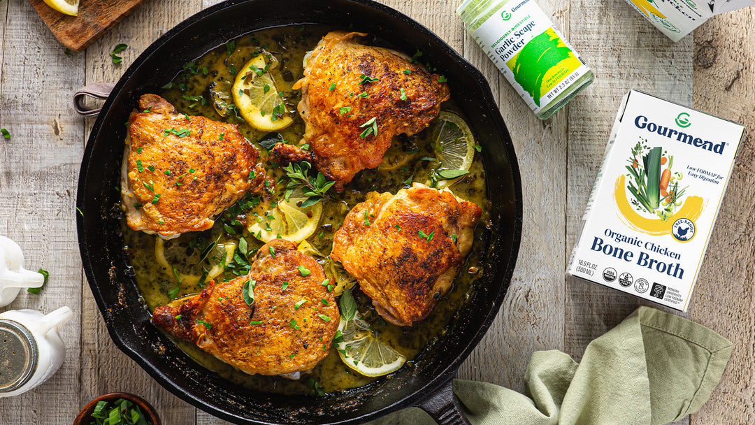 Low FODMAP Pan-Roasted Chicken in Lemon Sauce