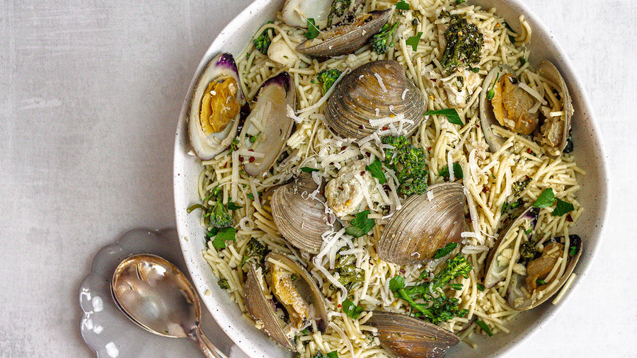 Low FODMAP Seafood Spaghettini with Clams & White Fish