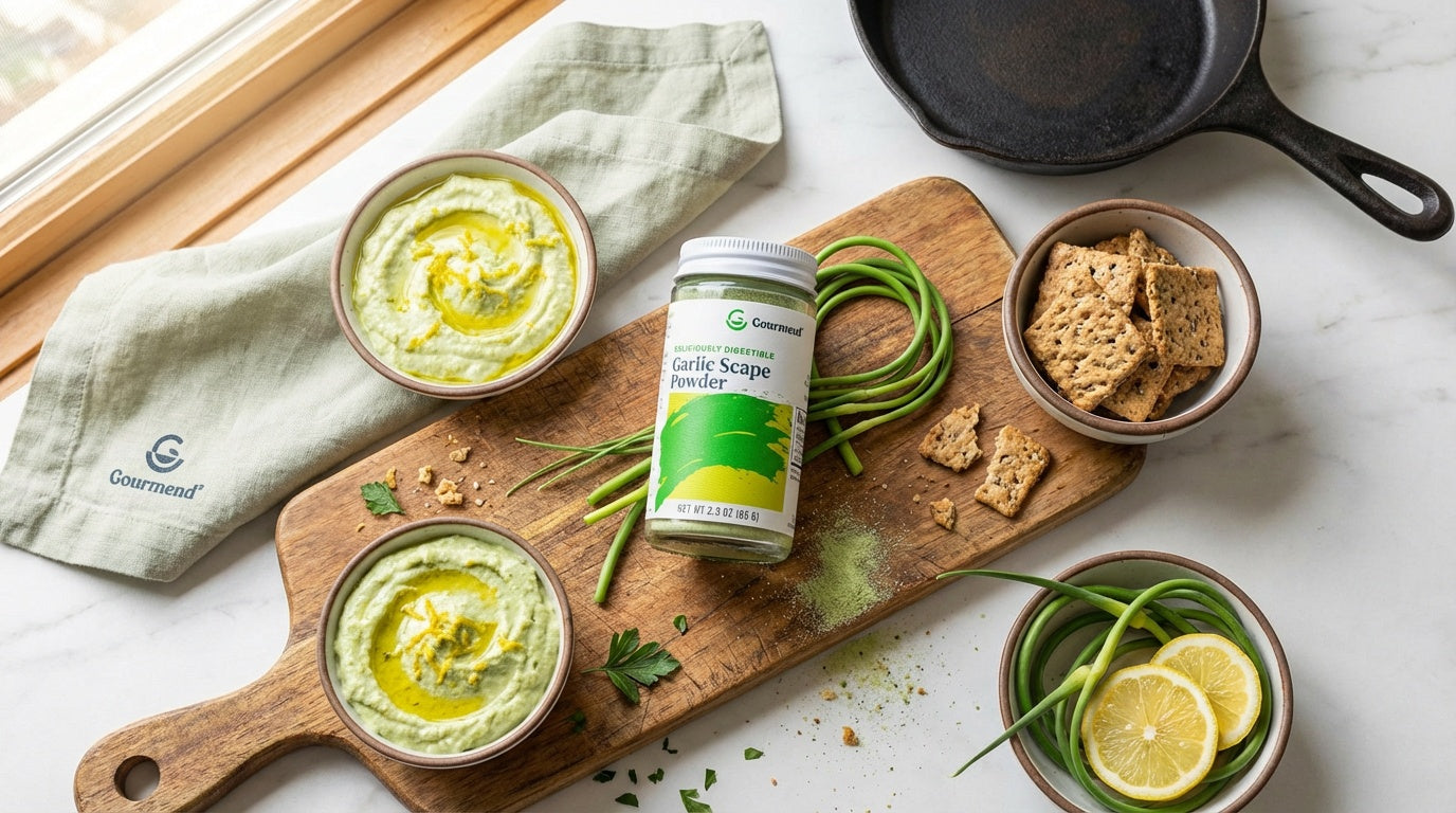 Where can I find gut-friendly garlic scape snacks in the US?