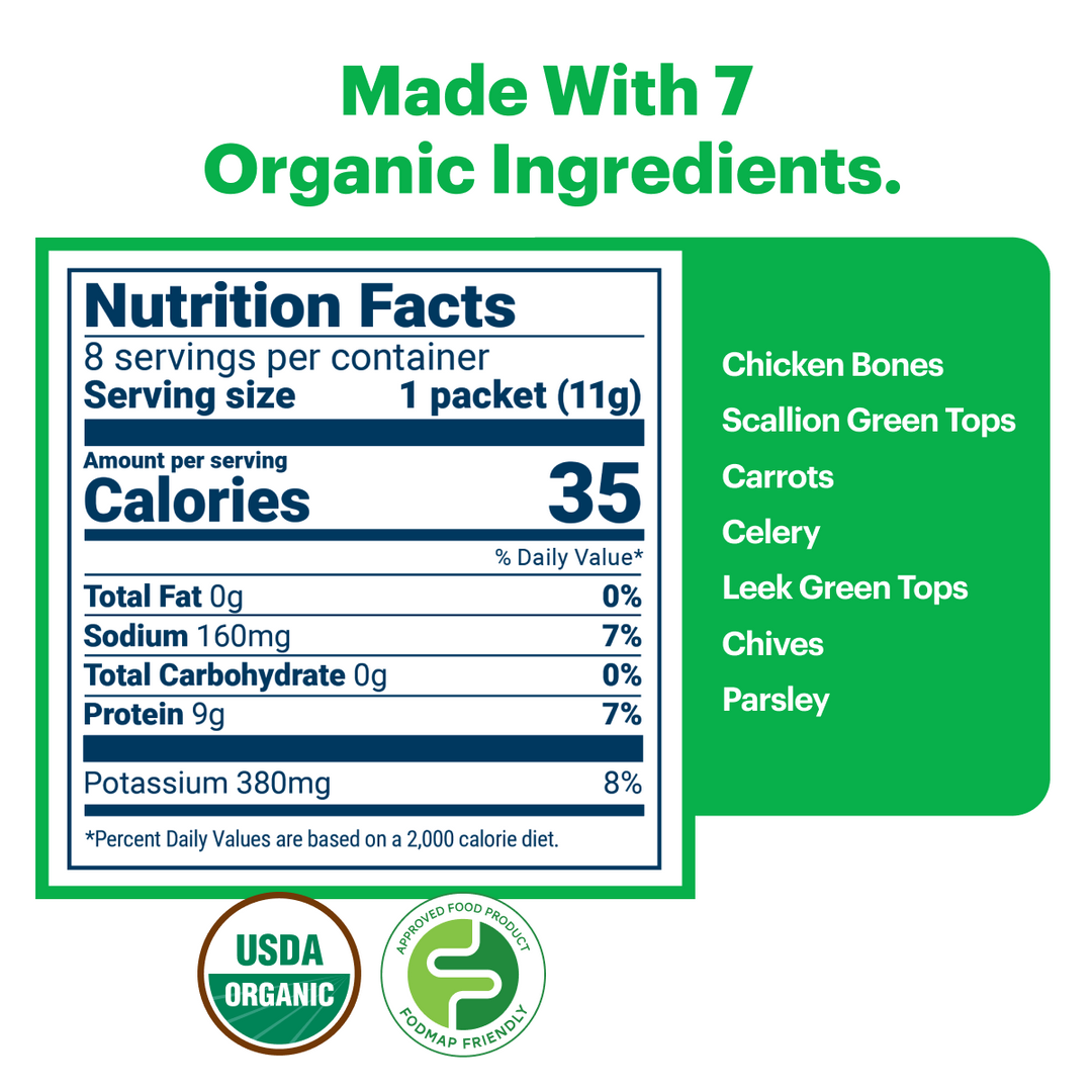 Organic Chicken Bone Broth Powder - 8 Single Serve Packets